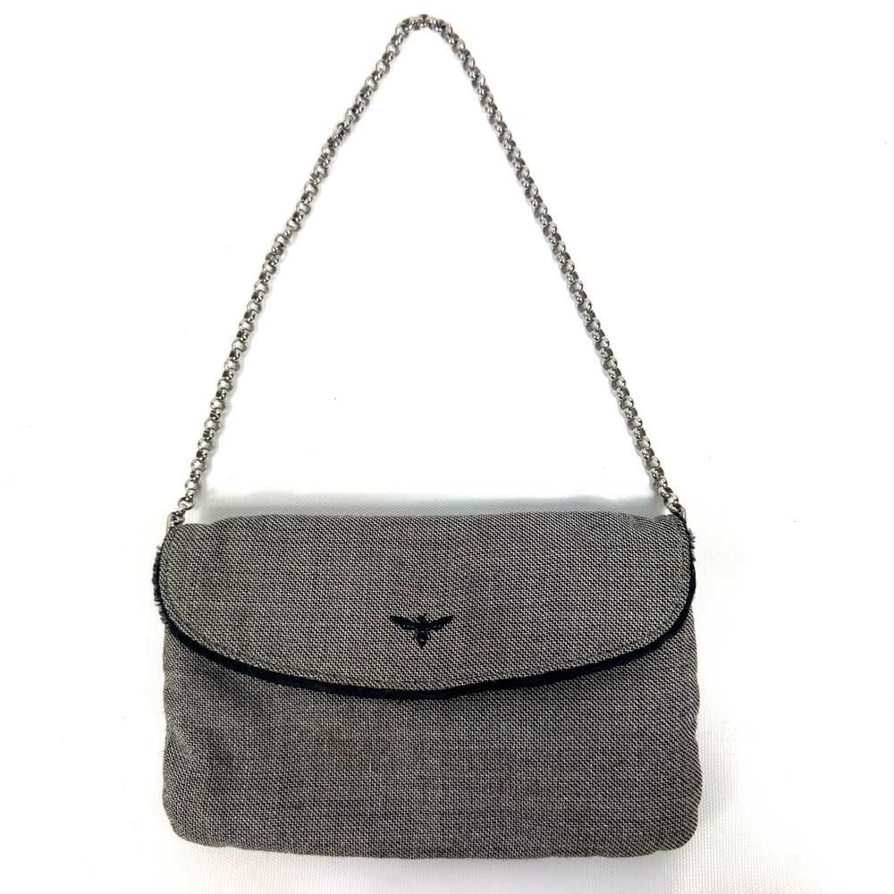 Buzz by Jane Fox vintage black, silver & white fabric mini bag w optional chain